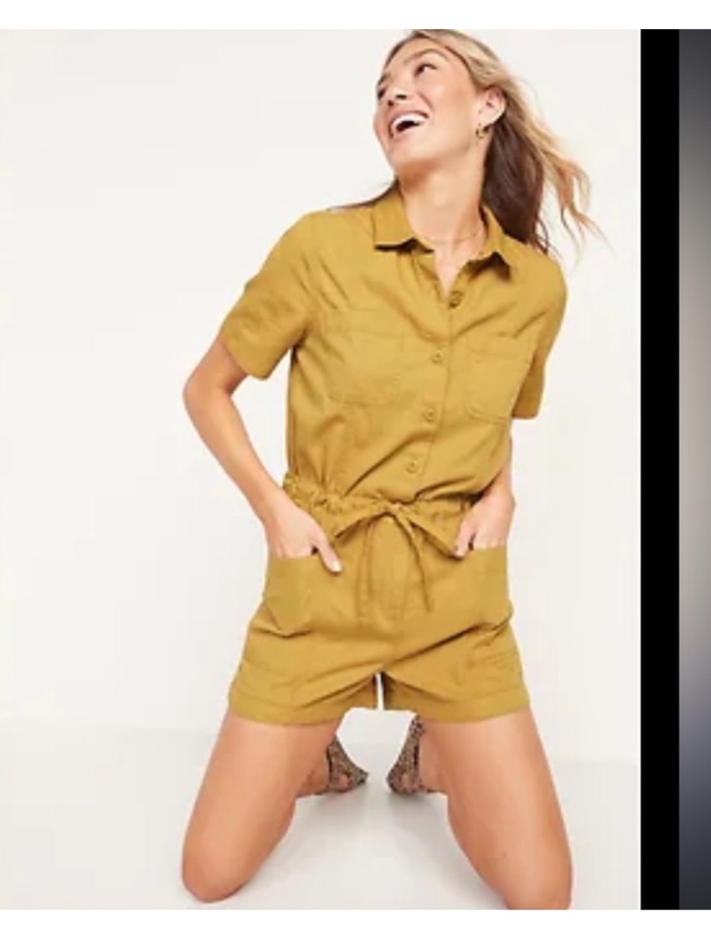 Old Navy Small Mustard Yellow Utility Drawstring Romper